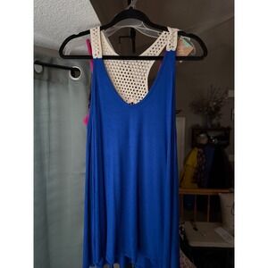 Market & Spruce Womens Tank Top Size L Royal Blue Crochet Back Boho Summer